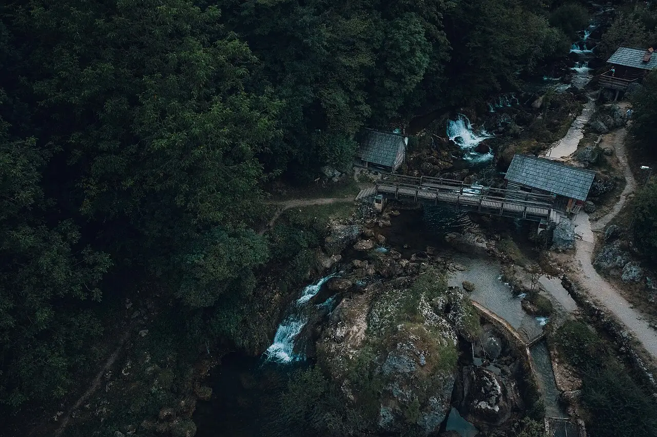 The stepped cascades and old wooden watermills at Krupa na Vrbasu near Banja Luka