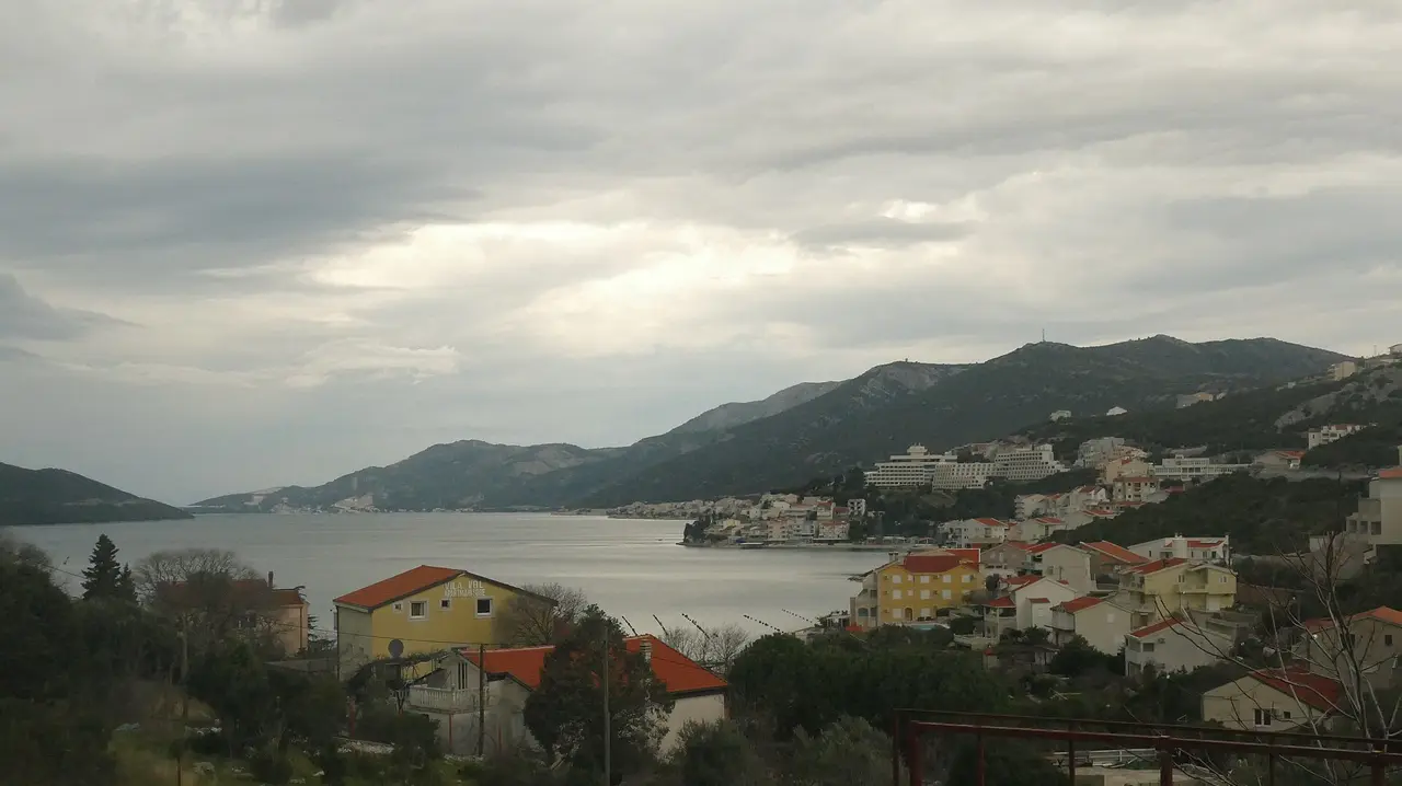 The resort town of Neum climbing the hillside above the sea on Bosnia and Herzegovina short strip of Adriatic coast between two Croatian borders