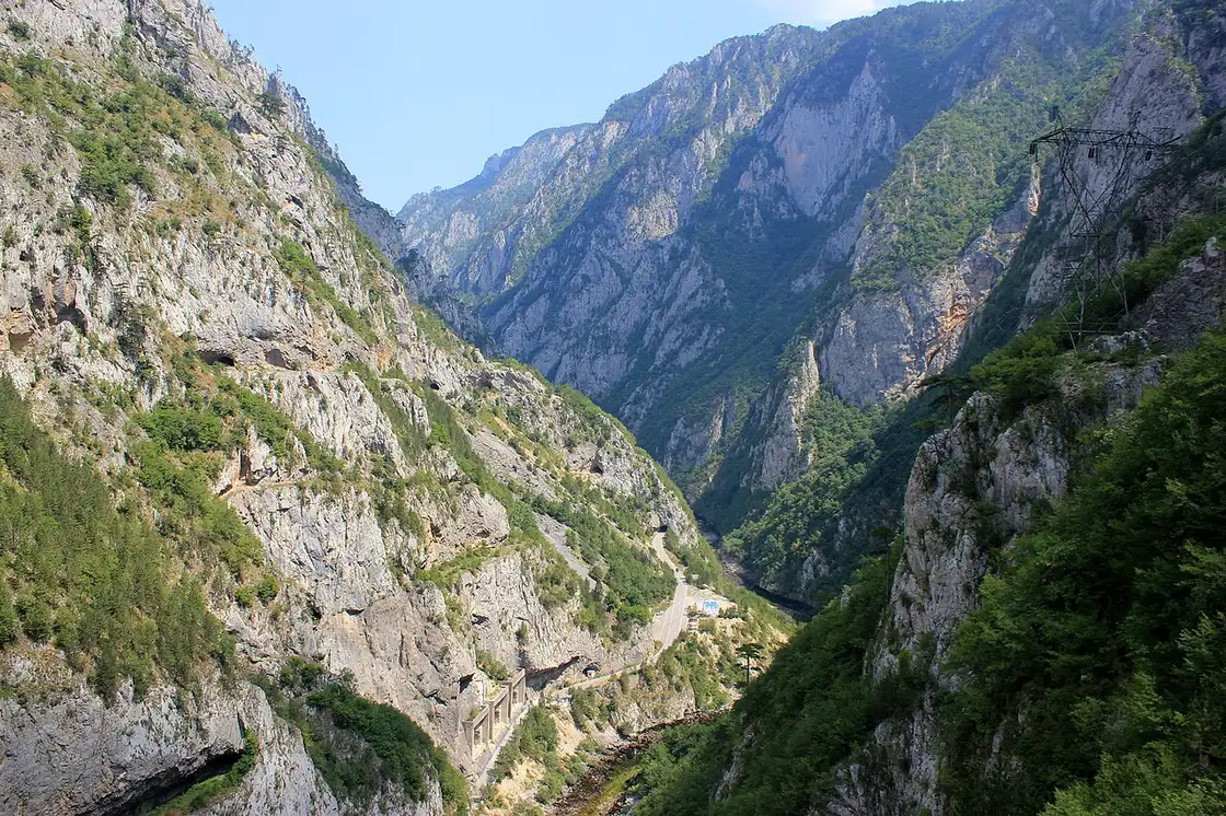 The deep green Piva reservoir near Plužine in Montenegro, on the road that continues from the Hum crossing toward Nikšić
