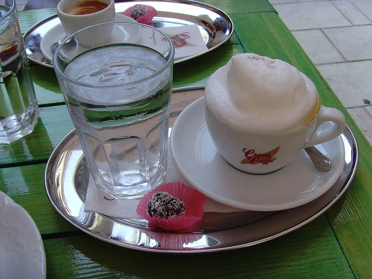 A cappuccino on a café table in Sarajevo