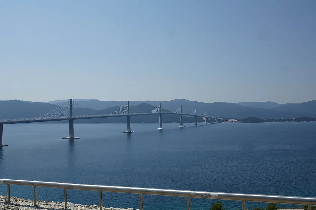 The cable-stayed Peljesac Bridge spanning the sea channel in Croatia, which lets the coastal drive to Bosnia flow without the old Neum crossings