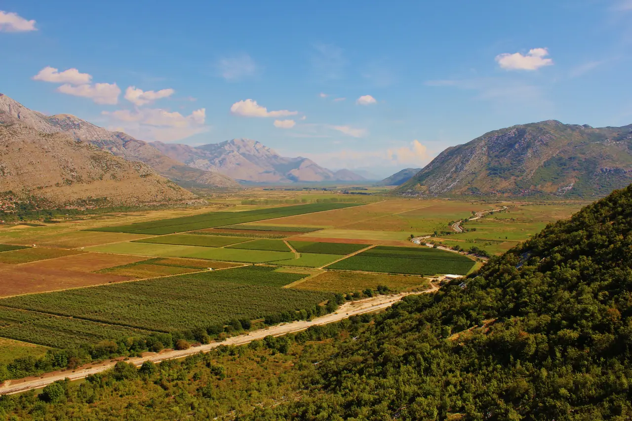 The wide flat karst plain of Popovo polje near Trebinje on the inland eastern route