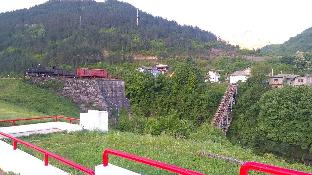 Memorial span of the destroyed railway bridge over the Neretva river in Jablanica