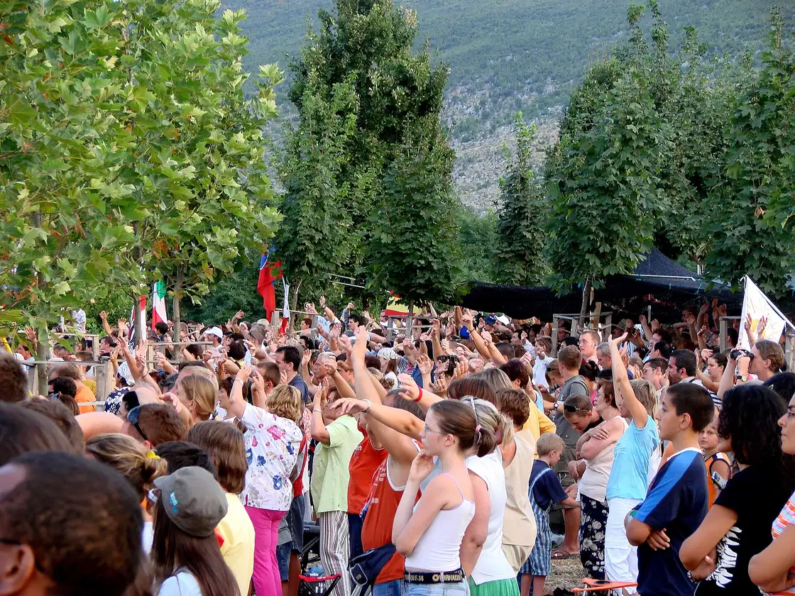 A large crowd of young pilgrims gathered in Medjugorje during the summer youth festival