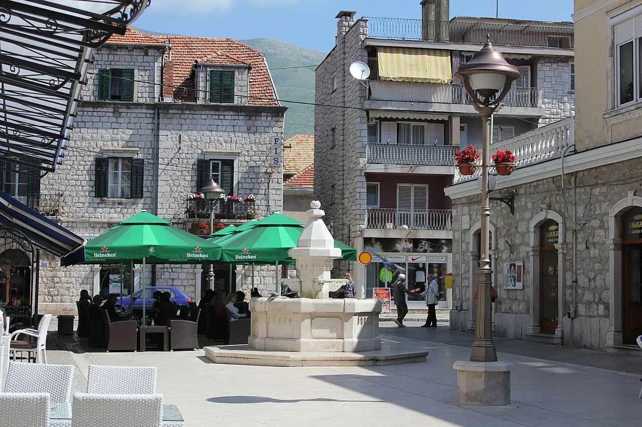Open-air produce stalls at the town market in Trebinje, southern Herzegovina