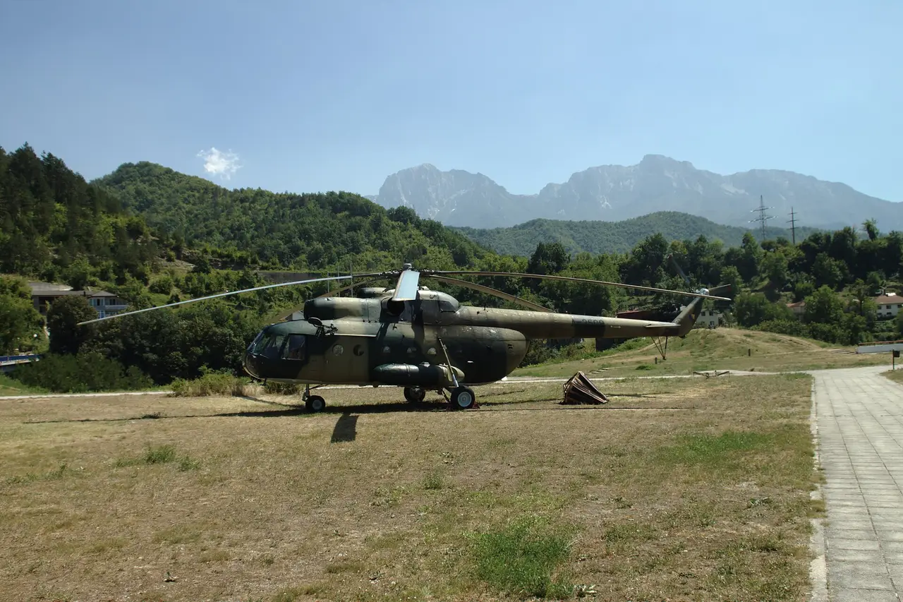 Helicopter exhibit outside the Battle of the Neretva museum in Jablanica