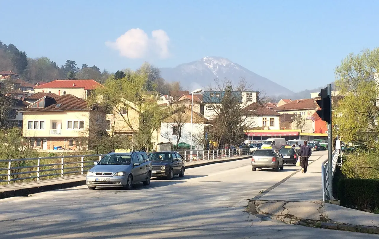 The town of Foca on its river in eastern Bosnia, on the inland road toward the Montenegro border