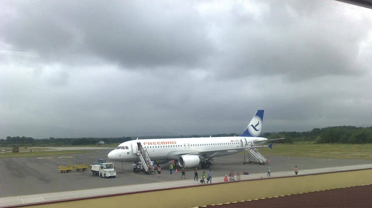 An aircraft parked on the apron at Tuzla International Airport, the budget gateway in north-east Bosnia used mainly by Wizz Air