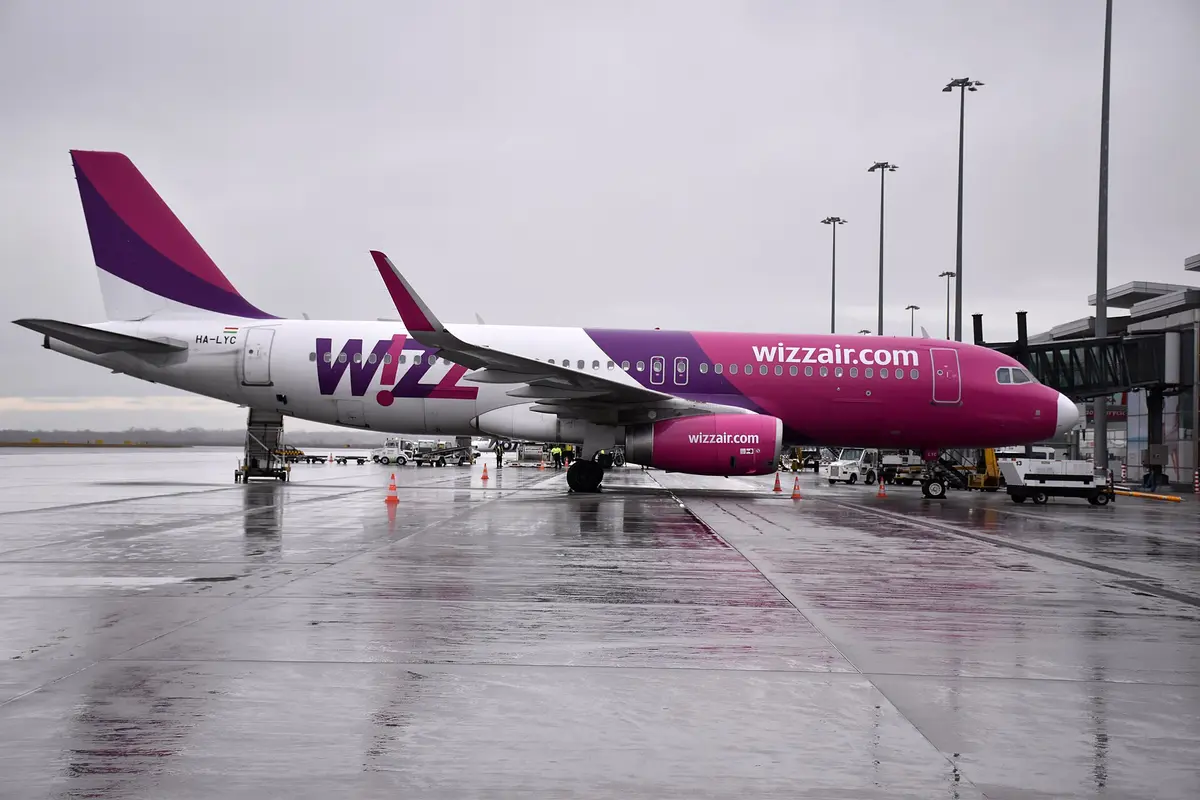 A Wizz Air Airbus A320 on the tarmac, the airline that runs almost all flights into Tuzla International Airport