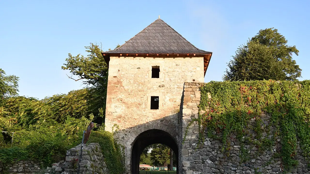 The stone walls and green lawns of Kastel fortress beside the Vrbas river in Banja Luka