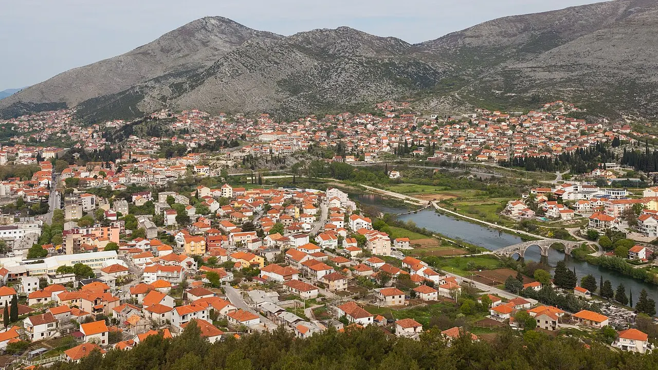 Trebinje rooftops and stone streets under a clear sky in southern Herzegovina